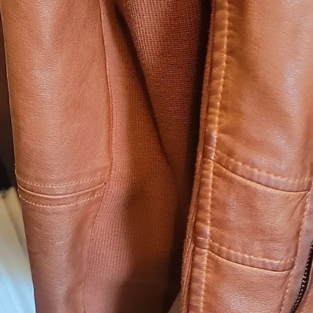 Sebby-Faux leather cognac jkt. with snap neck 3X. NWT.